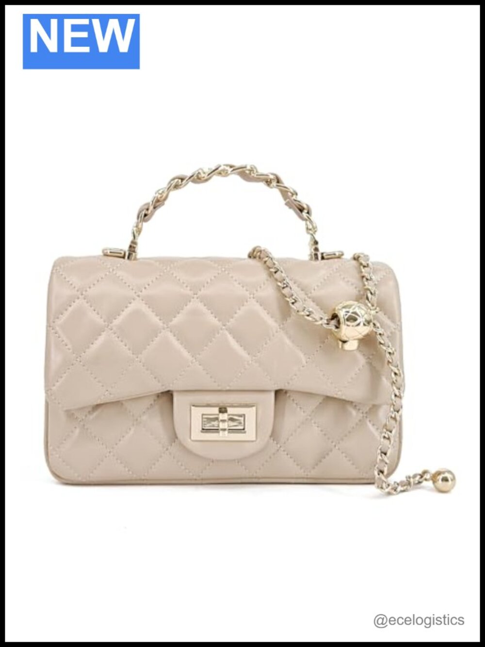 Quilted Leather Flap Crossbody Bag with Gold-Tone Handle